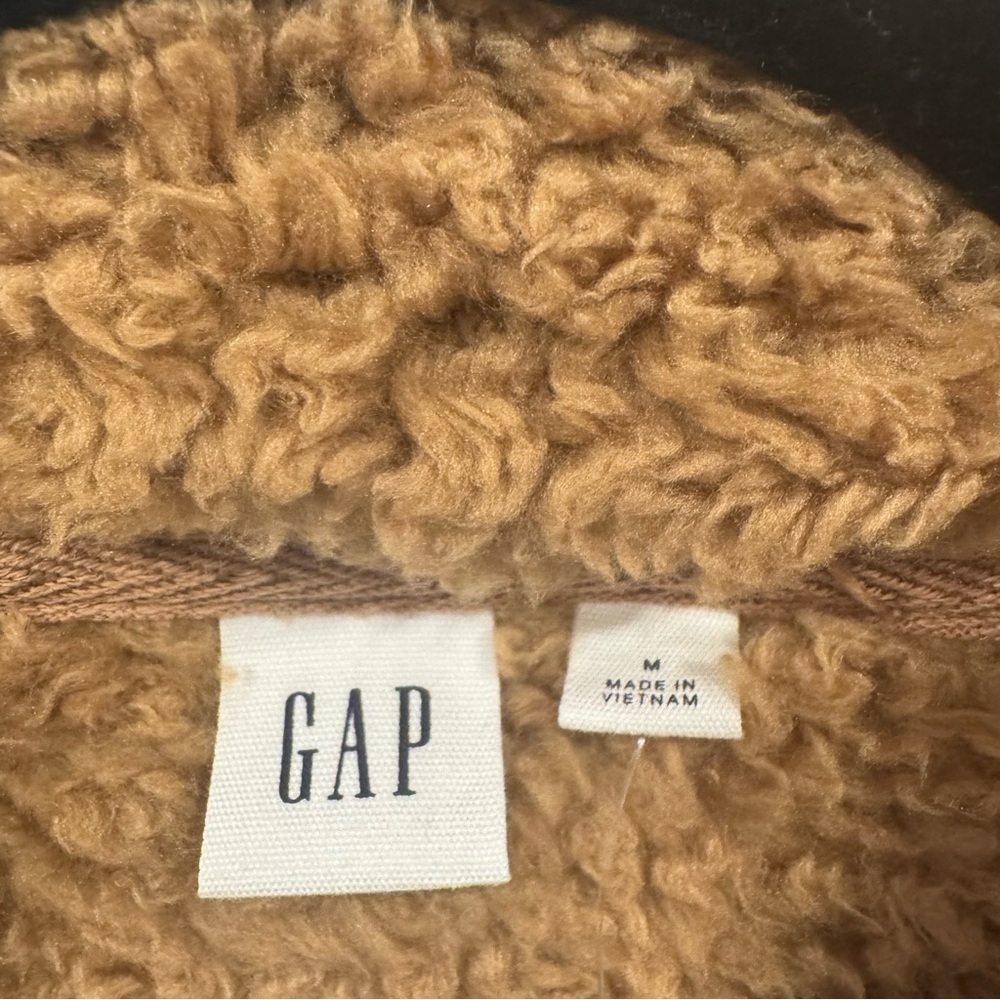 NWT Gap Cozy Teddy Tan Sherpa Half-Zip Jacket - Picture 4 of 6